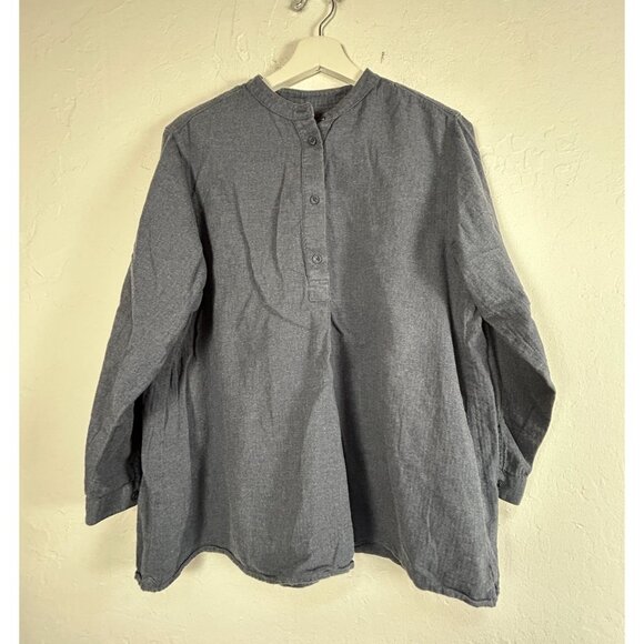 Uniqlo Tops - Uniqlo Womens Gray Cotton Long Sleeve Henley Shirt Large Pullover Band Collar